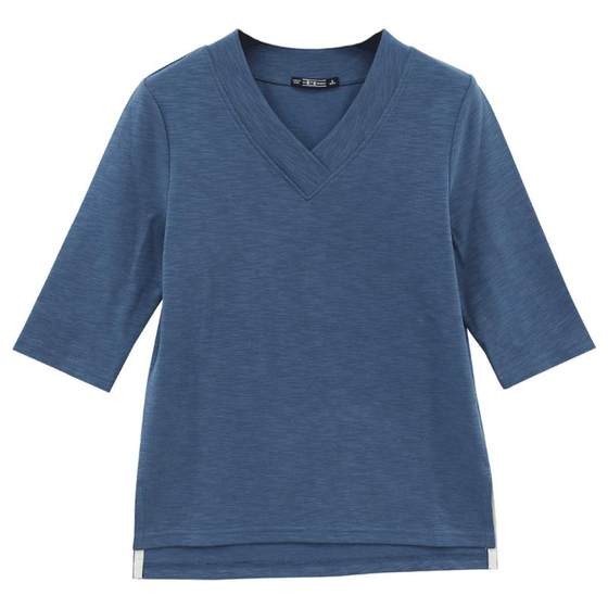 2025 autumn white bamboo joint cotton fat MM mother mid-sleeved T-shirt women's large-size 7-quarter sleeve base shirt v-neck top 2025 autumn white bamboo joint cotton fat MM mother mid-sleeved T-shirt women's large-size 7-quarter sleeve base shirt v-neck top