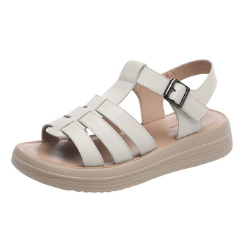 Soft leather soft sole round head flat sandals red dragonfly
 Soft leather soft sole round head flat sandals red dragonfly