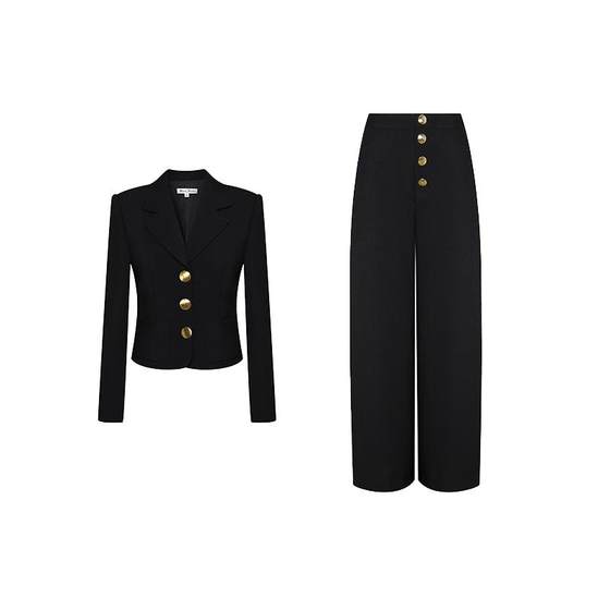 Maison Wester autumn Guan Xiaotong's same style as popular black texture gold button slim suit wide-leg pants
Maison Wester autumn Guan Xiaotong's same style as popular black texture gold button slim suit wide-leg pants
