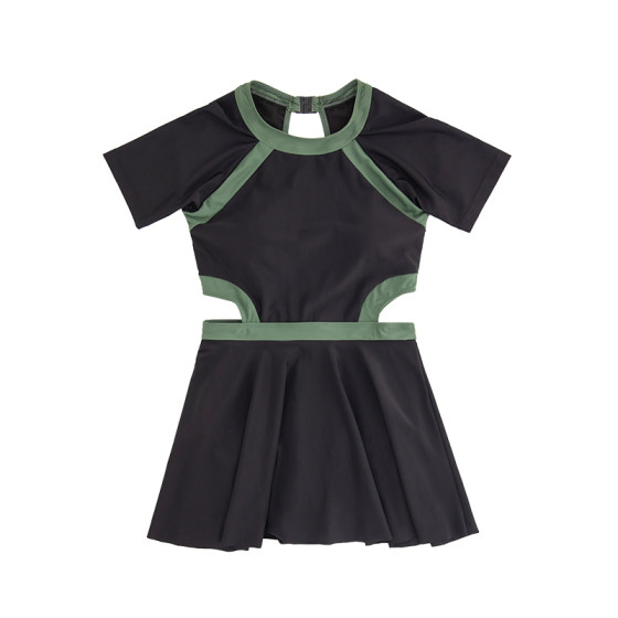 2024 new retro contrasting color short-sleeved belly-covering slimming conservative small breast one-piece beauty back skirt hot spring swimsuit women 2024 new retro contrasting color short-sleeved belly-covering slimming conservative small breast one-piece beauty back skirt hot spring swimsuit women
