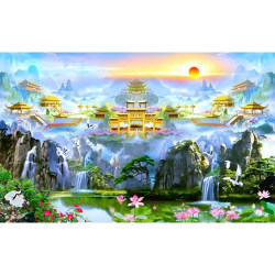 Mountains and flowing water, Buddhist temple wallpaper, fairyland, heavenly palace, auspicious clouds Mountains and flowing water, Buddhist temple wallpaper, fairyland, heavenly palace, auspicious clouds