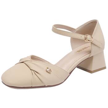 Dadong hollow sandals thick heel buckle square head
 Dadong hollow sandals thick heel buckle square head