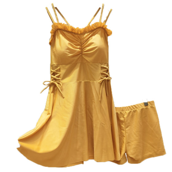 Korean version of sweet suspender solid color two-piece swimsuit for women with small breasts gathered to make them look slim and cover their belly boxer pants split swimsuit Korean version of sweet suspender solid color two-piece swimsuit for women with small breasts gathered to make them look slim and cover their belly boxer pants split swimsuit