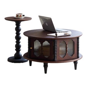 Medieval style solid wood round coffee table combination small apartment household small tea table 2025 new round table French retro 
Medieval style solid wood round coffee table combination small apartment household small tea table 2025 new round table French retro