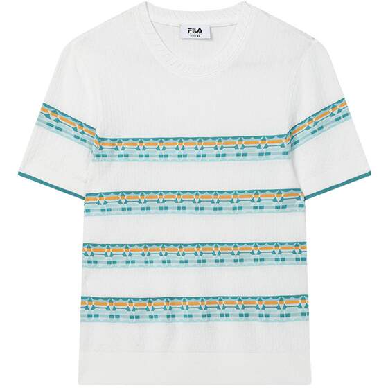 FILA official women's sweater 2024 summer new color striped striped decorative casual short sleeve top FILA official women's sweater 2024 summer new color striped striped decorative casual short sleeve top