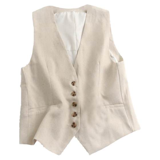 Solid color slim buttons V-neck linen blend temperament commuter suit layered horse clip vest women vest vest vest F379
Solid color slim buttons V-neck linen blend temperament commuter suit layered horse clip vest women vest vest vest F379