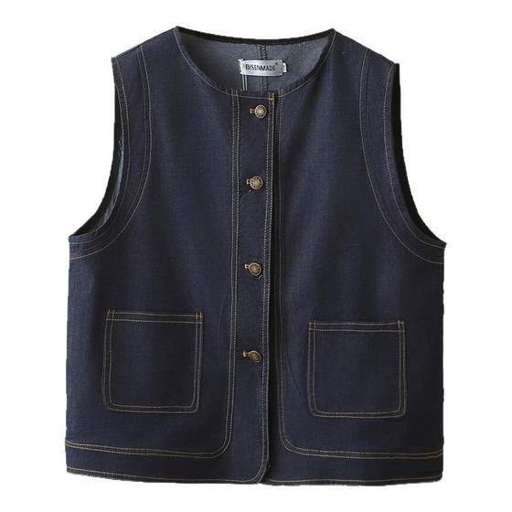 Fat mm autumn vest for women 2025 new large size Korean version of open-line pocket loose sleeveless denim vest jacket Fat mm autumn vest for women 2025 new large size Korean version of open-line pocket loose sleeveless denim vest jacket