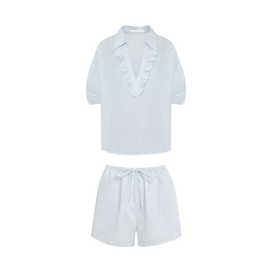 Kroche 25ss Summer Blue Sea Linen Cotton V-neck Spliced Heavy Industry Earrings Shirt Shorts Set
Kroche 25ss Summer Blue Sea Linen Cotton V-neck Spliced Heavy Industry Earrings Shirt Shorts Set