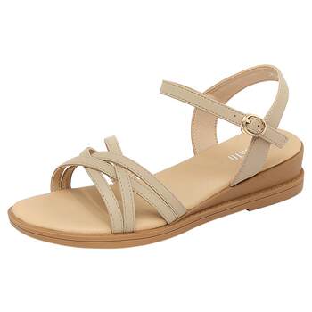 Stylish and elegant strappy sandals with medium heel wedges Stylish and elegant strappy sandals with medium heel wedges