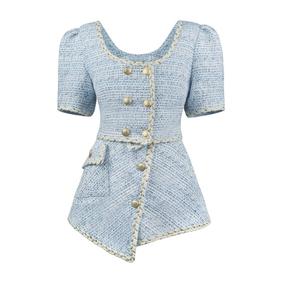 YYW Wang Lan's sister Bali holiday Blue French square neck small fragrant top high waist skirt suit
YYW Wang Lan's sister Bali holiday Blue French square neck small fragrant top high waist skirt suit