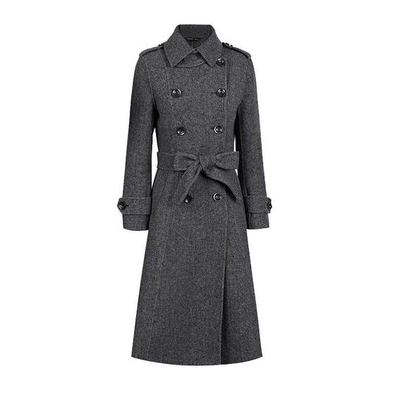 Sdeer San Dio winter clothing women's lapel striped double-breasted waist-hugging long woolen coat S21481838 Sdeer San Dio winter clothing women's lapel striped double-breasted waist-hugging long woolen coat S21481838