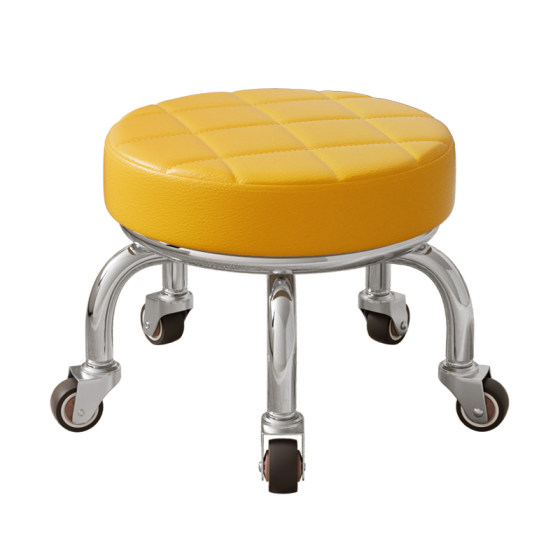 Pulley low stool, beautiful stitching, universal wheel, small stool with children, learning to walk, household use, silent belt wheel, simple internet famous round stool Pulley low stool, beautiful stitching, universal wheel, small stool with children, learning to walk, household use, silent belt wheel, simple internet famous round stool
