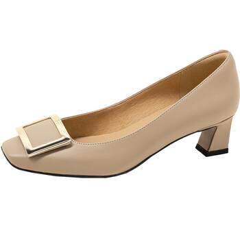 Kang Li's thick heel square buckle commuter leather single shoes Kang Li's thick heel square buckle commuter leather single shoes