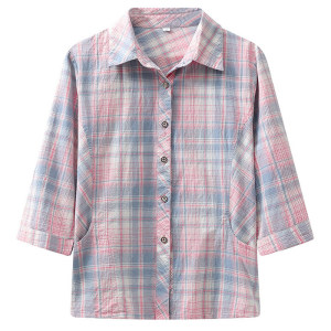 Middle-aged and elderly cotton 7-quarter sleeve shirt for women in spring and summer new style plaid top mother summer pure cotton shirt
 Middle-aged and elderly cotton 7-quarter sleeve shirt for women in spring and summer new style plaid top mother summer pure cotton shirt