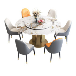 Blue ideal natural marble dining table and chair combination modern simple light luxury style home round marble dining table Blue ideal natural marble dining table and chair combination modern simple light luxury style home round marble dining table