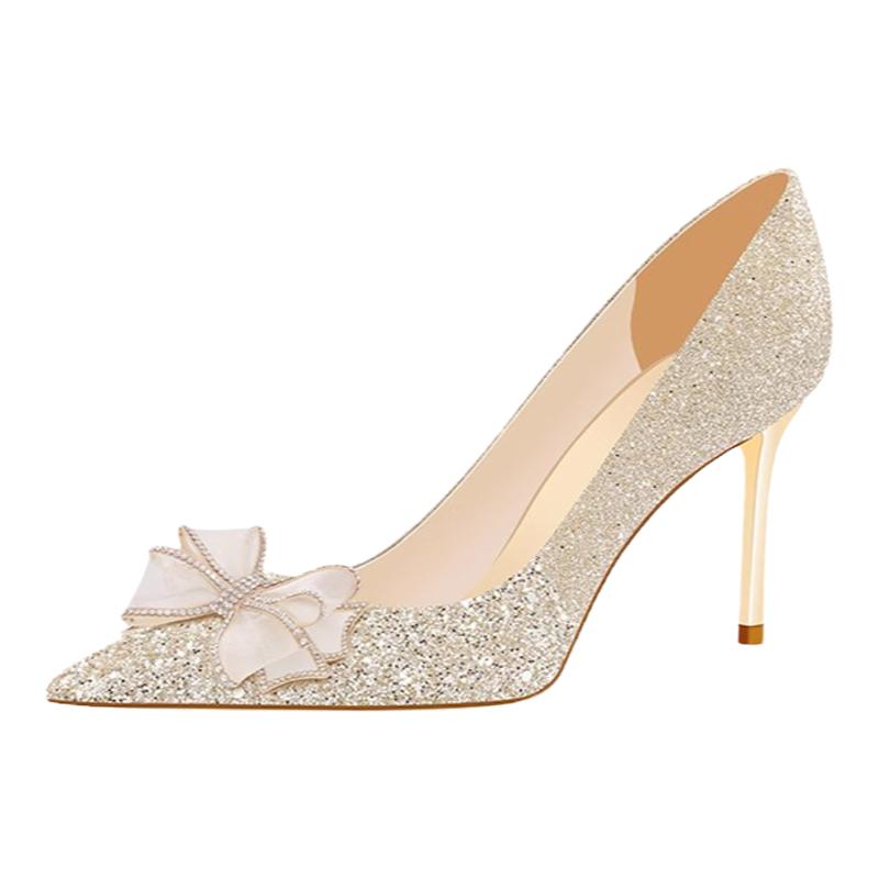 Golden Sequin Crystal Wedding Shoes - High Heel Bridal Shoes