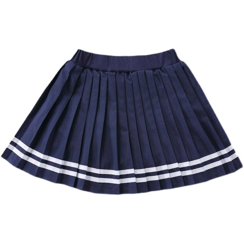 Baishuaike Girls' Pleated Skirt Navy Blue Summer School Uniform