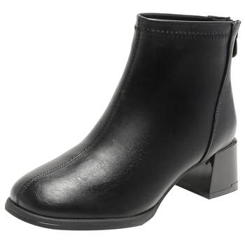 Dadong elegant thick heel short boots thick heel back zipper Dadong elegant thick heel short boots thick heel back zipper