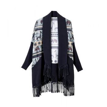 Baoshili mid-length printed splicing jacket 
Baoshili mid-length printed splicing jacket