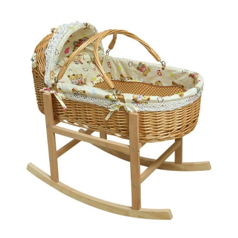 Rattan Baby Rocking Bassinet Portable Crib with Mosquito Net