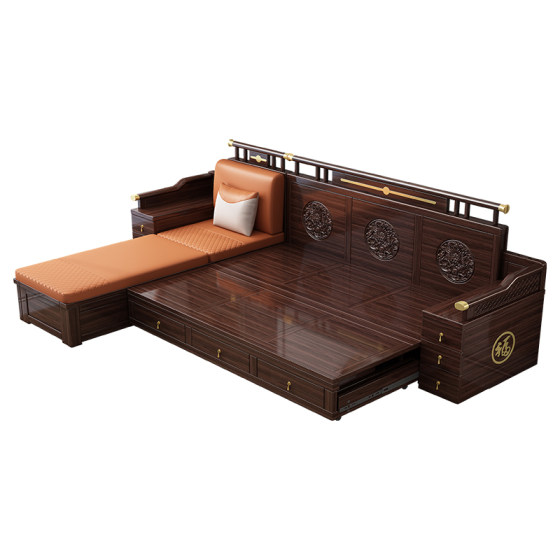 New Chinese style ebony solid wood sofa bed combination living room large and small Luohan bed carved telescopic wooden sofa 
New Chinese style ebony solid wood sofa bed combination living room large and small Luohan bed carved telescopic wooden sofa