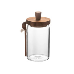 High borosilicate glass food grade seasoning jar with wooden lid and spoon High borosilicate glass food grade seasoning jar with wooden lid and spoon