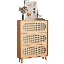 Solid wood household rattan woven ultra-thin turntable shoe cabinet Solid wood household rattan woven ultra-thin turntable shoe cabinet
