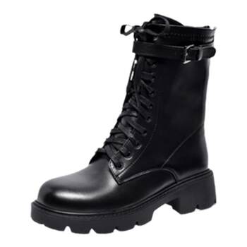 Da Yaya large size women's toe-layer cowhide mid-tube boots 
Da Yaya large size women's toe-layer cowhide mid-tube boots