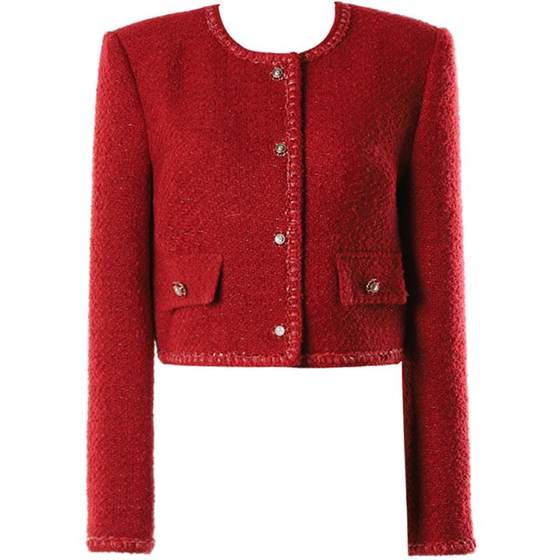 DPLAY Autumn Temperament French celebrity Little Flavor Style Wool Tweed Set Red Jacket Women DPLAY Autumn Temperament French celebrity Little Flavor Style Wool Tweed Set Red Jacket Women