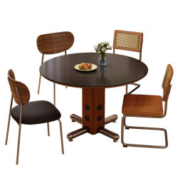 Blue Ideal 20205 new style mid-century solid wood slate dining table and chair combination for home small apartment round dining table Blue Ideal 20205 new style mid-century solid wood slate dining table and chair combination for home small apartment round dining table