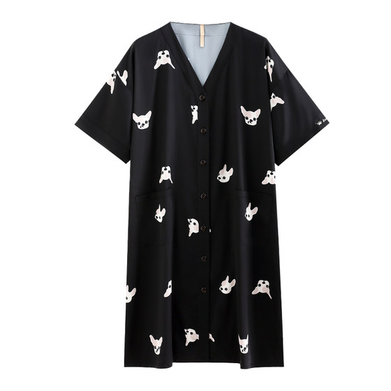 Jialefen nightdress Women's pajamas summer summer summer silk ice silk short -sleeved cardigan shirt long simulation silk Jialefen nightdress Women's pajamas summer summer summer silk ice silk short -sleeved cardigan shirt long simulation silk
