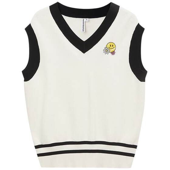 Metersbonwe vest for women autumn new college sweet v-neck cartoon cute print loose knitted top Q 
Metersbonwe vest for women autumn new college sweet v-neck cartoon cute print loose knitted top Q