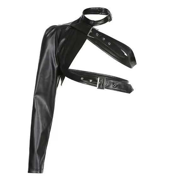 European and American style jazz lead dance punk motorcycle leather single rotator sleeve half-sided top gogo women's group stage singing performance costume
European and American style jazz lead dance punk motorcycle leather single rotator sleeve half-sided top gogo women's group stage singing performance costume