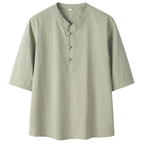 Summer thin women's V-neck T-shirt Chinese top Buddhist tea clothes Meditation lay Buddhist clothes Tai Chi clothes Chinese style Summer thin women's V-neck T-shirt Chinese top Buddhist tea clothes Meditation lay Buddhist clothes Tai Chi clothes Chinese style