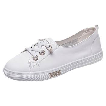 Cowhide light mouth white shoes for women in 2025 new spring, summer and autumn versatile genuine leather casual one-foot flat shoes Cowhide light mouth white shoes for women in 2025 new spring, summer and autumn versatile genuine leather casual one-foot flat shoes