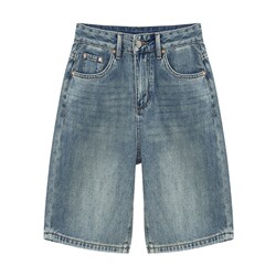 Basic House/Baijiahao casual versatile washed summer new high-waist slim straight denim shorts for women Basic House/Baijiahao casual versatile washed summer new high-waist slim straight denim shorts for women