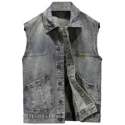 Retro handsome denim vest men's trendy brand handsome vest Retro handsome denim vest men's trendy brand handsome vest