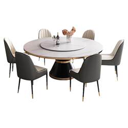 Rock plate dining table and chair combination light luxury modern simple household small apartment dining round table round table with turntable dining table Rock plate dining table and chair combination light luxury modern simple household small apartment dining round table round table with turntable dining table