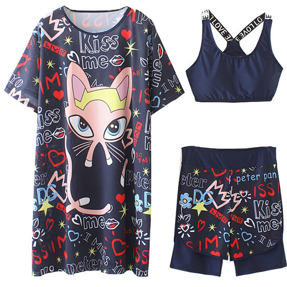 Plus size chubby mm summer women's loose belly covering slimming 200 * 0.5kg split conservative swimsuit dress three piece set Plus size chubby mm summer women's loose belly covering slimming 200 * 0.5kg split conservative swimsuit dress three piece set