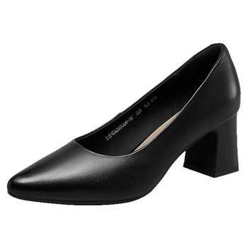 Yierkang women's shoes genuine leather pointed toe thick heel shoes Yierkang women's shoes genuine leather pointed toe thick heel shoes