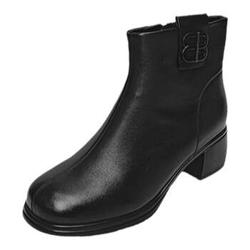 Da Yaya large size women's toe-layer cowhide low-heel short boots 
Da Yaya large size women's toe-layer cowhide low-heel short boots