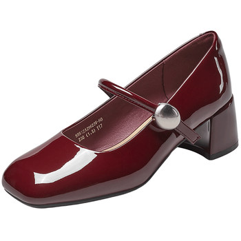 Yierkang Mary Zhen shoes for women 2025 autumn new wine red retro high heels square toe thick heels small leather shoes Yierkang Mary Zhen shoes for women 2025 autumn new wine red retro high heels square toe thick heels small leather shoes