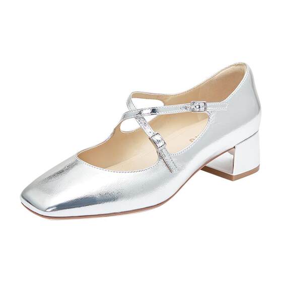 Sigtu's new French retro Mary Zhen shoes thick -heeled square -headed single shoe silver female D6897CQ3 Sigtu's new French retro Mary Zhen shoes thick -heeled square -headed single shoe silver female D6897CQ3