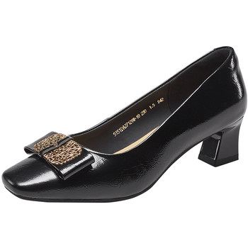 Yierkang genuine leather high heels for women 2025 new autumn square toe thick heels single shoes Chinese style bow work shoes Yierkang genuine leather high heels for women 2025 new autumn square toe thick heels single shoes Chinese style bow work shoes