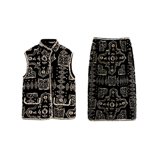 Original design of uare, gilded party, retro pattern imitation lamb fur vest jacket skirt suit
Original design of uare, gilded party, retro pattern imitation lamb fur vest jacket skirt suit