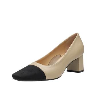 Lambskin five centimeter thick heel single toe layer cowhide Lambskin five centimeter thick heel single toe layer cowhide