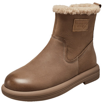 Yierkang genuine leather snow boots for women 2025 winter mother cotton shoes plus velvet warm mid-tube boots non-slip waterproof short boots Yierkang genuine leather snow boots for women 2025 winter mother cotton shoes plus velvet warm mid-tube boots non-slip waterproof short boots