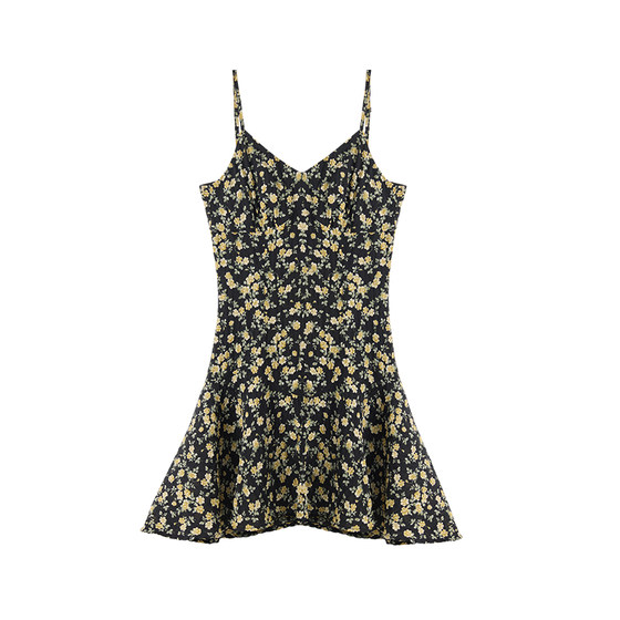 JOCO CHIC black French retro floral suspender dress for women 2025 summer loose a line short skirt JOCO CHIC black French retro floral suspender dress for women 2025 summer loose a line short skirt