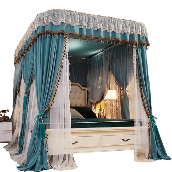New guide rail mosquito net U-shaped household blackout princess bed curtain with three doors, 1.8 for warmth, court landing, wind resistance in winter New guide rail mosquito net U-shaped household blackout princess bed curtain with three doors, 1.8 for warmth, court landing, wind resistance in winter