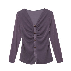 Women's autumn new product mother's outfit, long-sleeved V-neck, simple solid color, slim temperament top versatile and fashionable 
Women's autumn new product mother's outfit, long-sleeved V-neck, simple solid color, slim temperament top versatile and fashionable